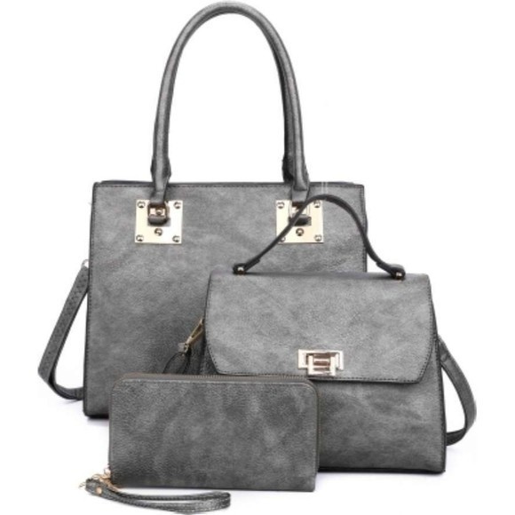 Handbags - Pewter Women Fashion Handbags Wallet Tote Bag Top Handle Satchel Purse S…